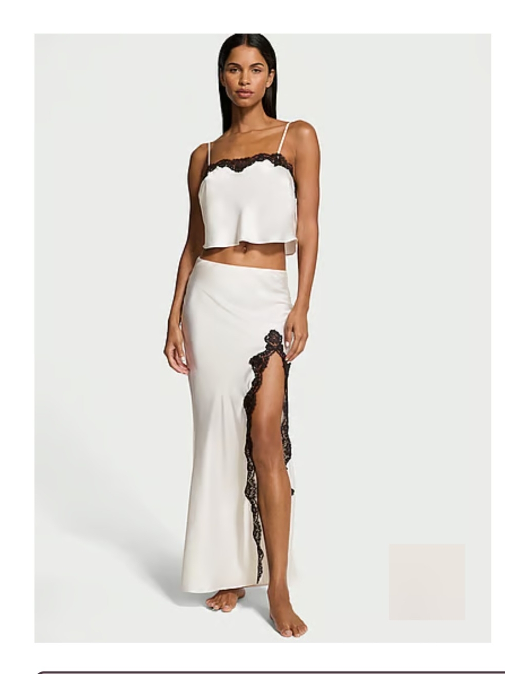 Victoria's Secret Ivory Maxi Skirt with Black Lace Trim